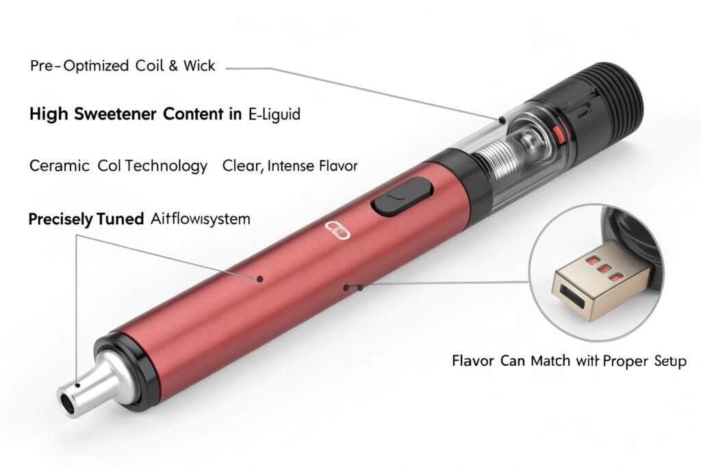 Close-up of disposable vape showing integrated design