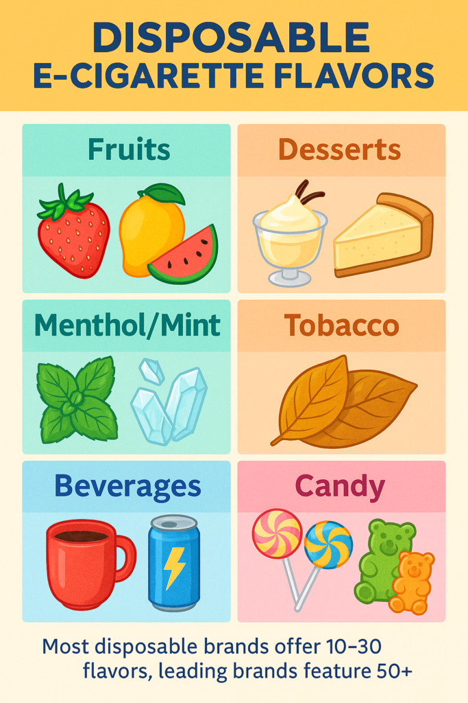 variety of disposable e-cigarettes in different flavors