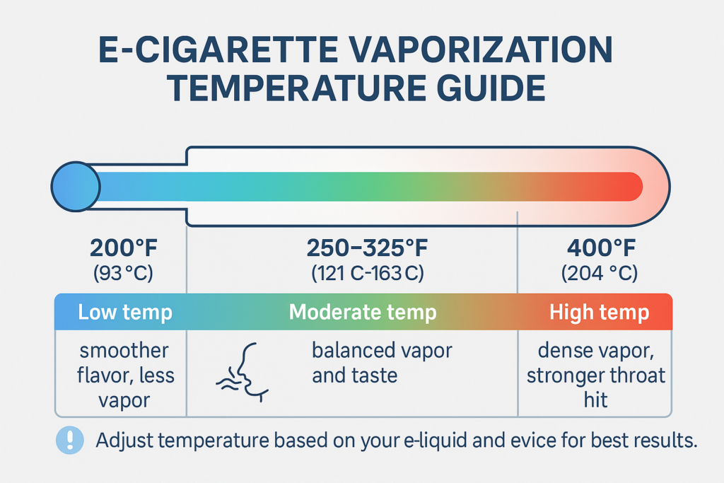 A graphic showing the temperature range for vaping and its effects on flavor and vapor production