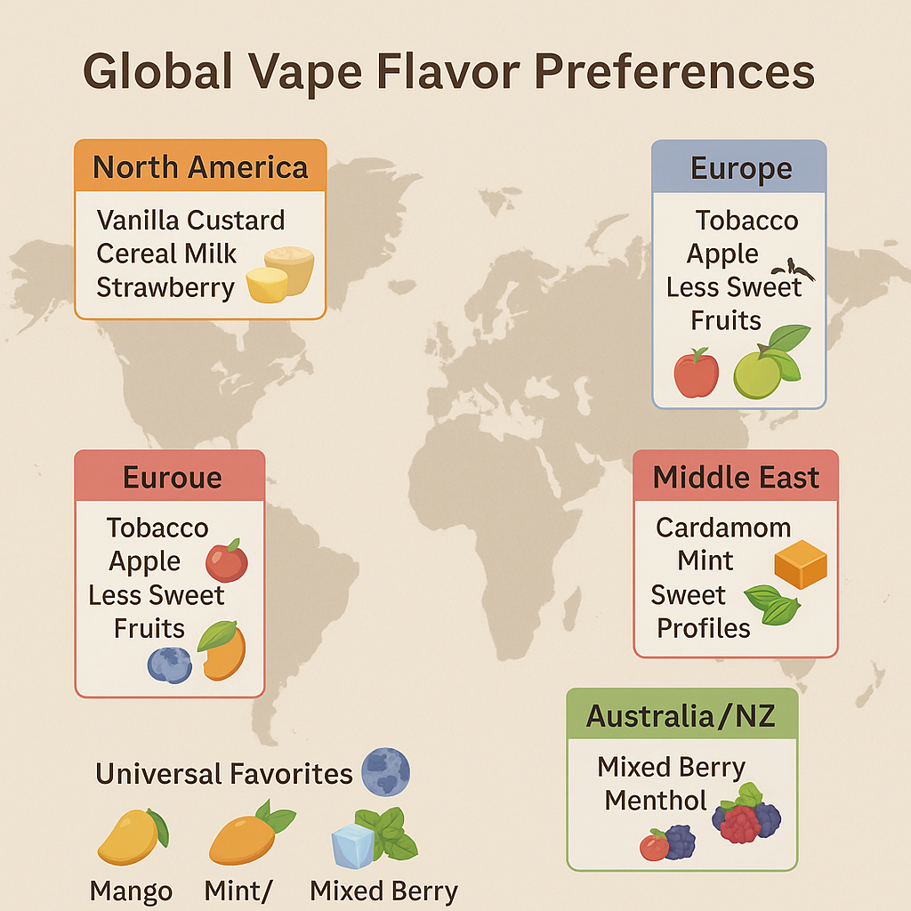 world map with regional flavor preferences