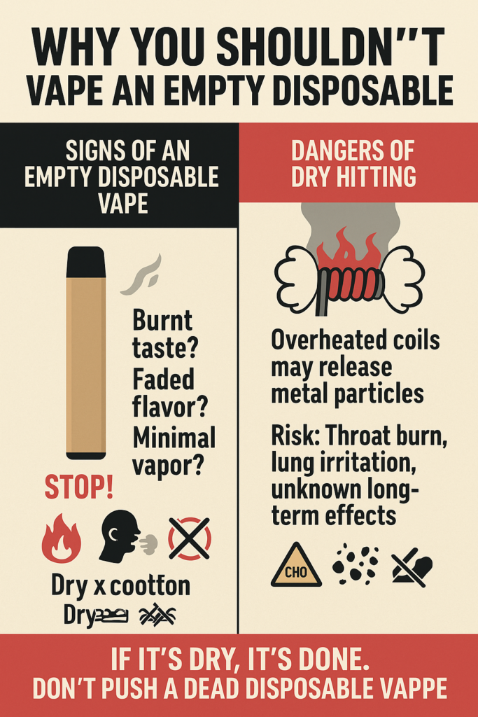 Empty disposable vape with minimal vapor production