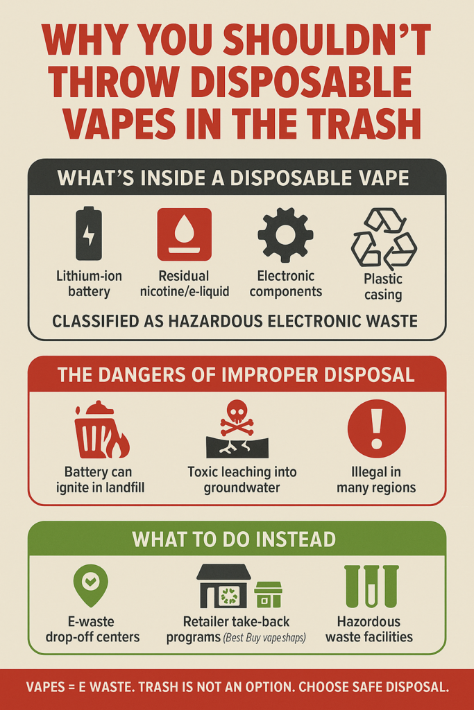 Warning sign about improper disposal of vapes with battery