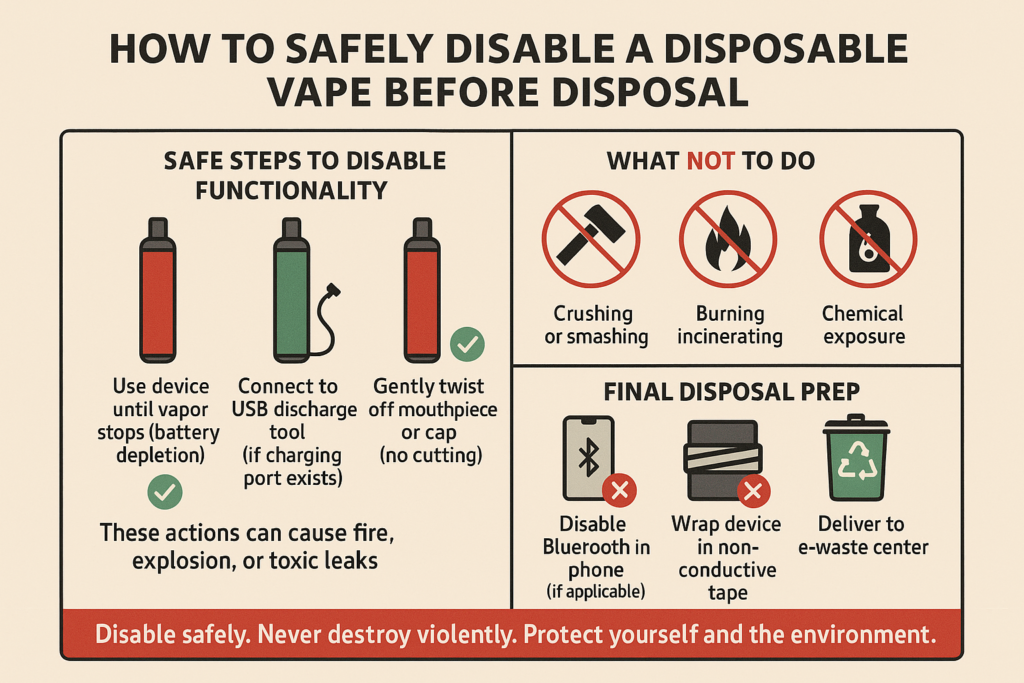 Person safely discharging battery of disposable vape