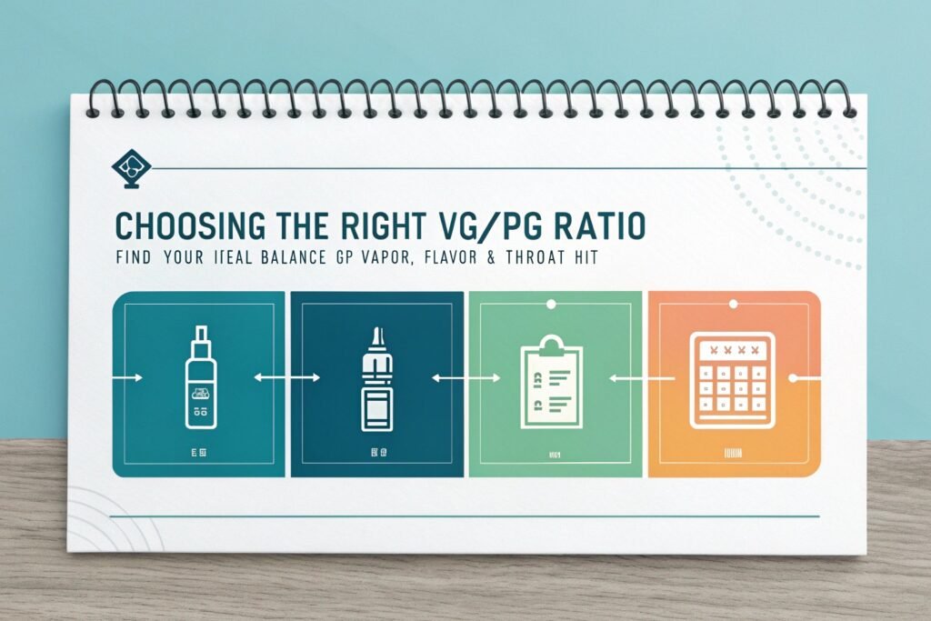 Various e-liquid bottles with different VG/PG ratios