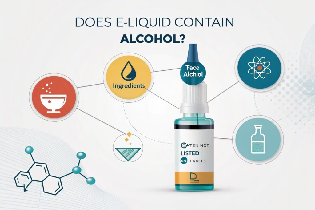 Close-up of an e-liquid bottle with ingredient list
