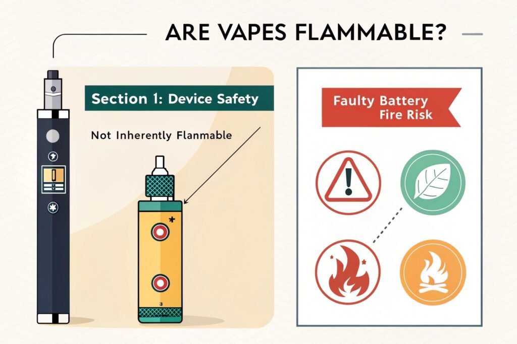 Vape device with a battery safety warning