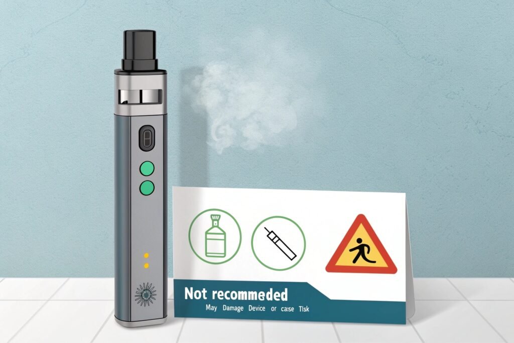 An image of a person attempting to use a disposable vape in a forceful manner, highlighting the risks involved