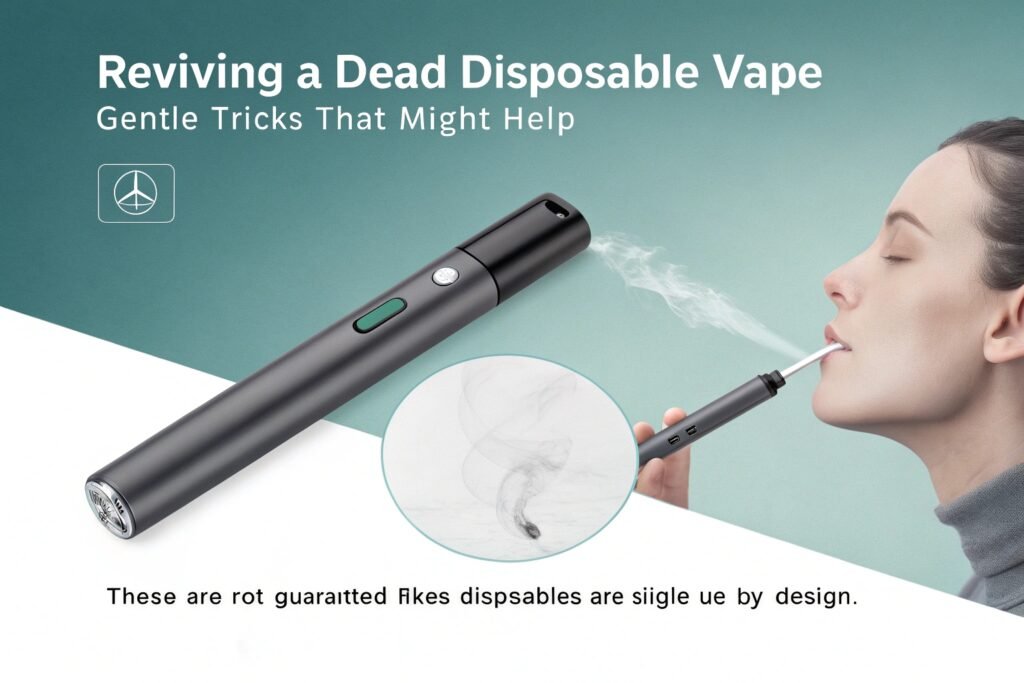 A person cleaning the mouthpiece of a disposable vape to improve airflow
