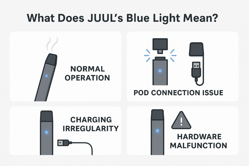 JUUL device with blue light flashing
