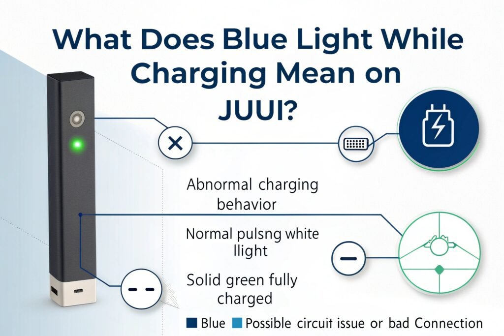 JUUL on charger with blue light